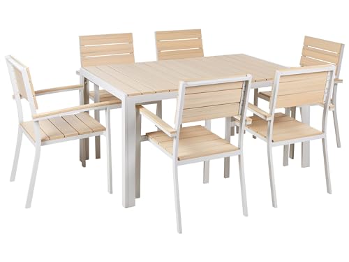 Beliani Gartenmöbel Set 7-teilig Aluminium weiß Kunstholz beige Tisch & 6 Stühle Como