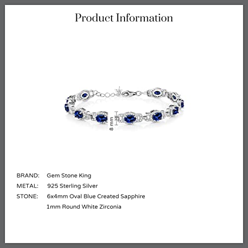 Gem Stone King 925 Sterling Silver Blue Created Sapphire Tennis Bracelet For Women (10.20 Cttw, Oval 6X4MM, 7 Inch With 1 Inch Extender) - Image 6