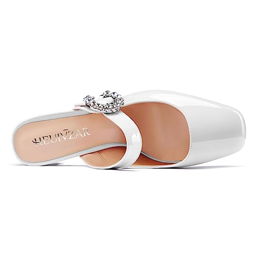 HEUIVZAR Womens Mid Block Heel Square Toe Slip-on Pumps Rhinestone Crystal Prom Dress Summer Mules Shoes 3.2 Inches Heels4
