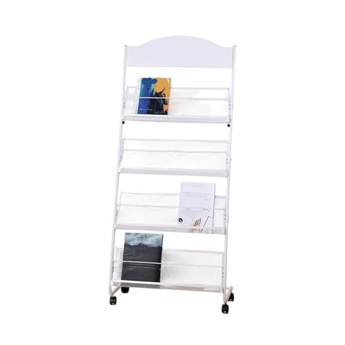 Expositor de suelo con ruedas para catálogos, folletos y revistas, soporte de exposición de oficina y tienda (color: blanco)