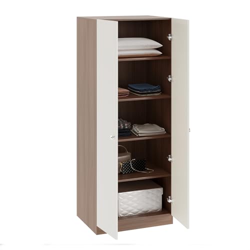 Image of Furneaser Fanciable Engineering Wood 2 Door Wardrobe Almirah for Clothes | Double Door Cabinet Closet Organizer | Multipurpose Cupboard for Bedroom Living Room | 60 x 42 x 180 CM (Exotic Teak & White)