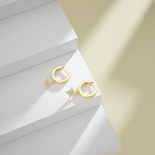 Sevenwell Celestial Drop Dangling Hoop Earring For Women, Cubic Zirconia Star Huggie Dangle Earring S925 Sterling Silver Gift For Her Mom, Sister, Daughter, Wife #TOP5