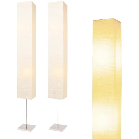lianheng Paper Floor Lamp, Japanese Floor Lamp with Rice Paper Lamp Shade, Corner Paper Lantern Floor Lamp for Bedroom, Office& Living Room-Beige(Square 2 Pack) Cover