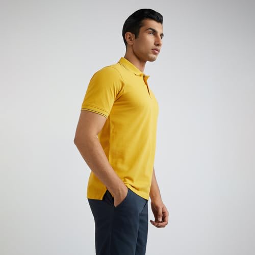 Image of Raymond Men's Modern Fit Solid Pattern Pure Cotton Polo Neck Half Sleeve Casual T-Shirt