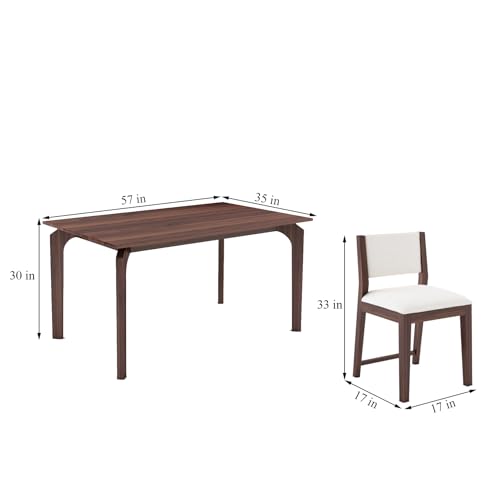 Image of MURALICRAFT Sheesham Wood 57 inch Dining Table 6 Seater | Six Seater Dinning Table Set with 6 Upholstered Dining Chairs | Table Top: Premium Sheesham Wood | Chair: Curved Design | Easy Assembly, Walnut