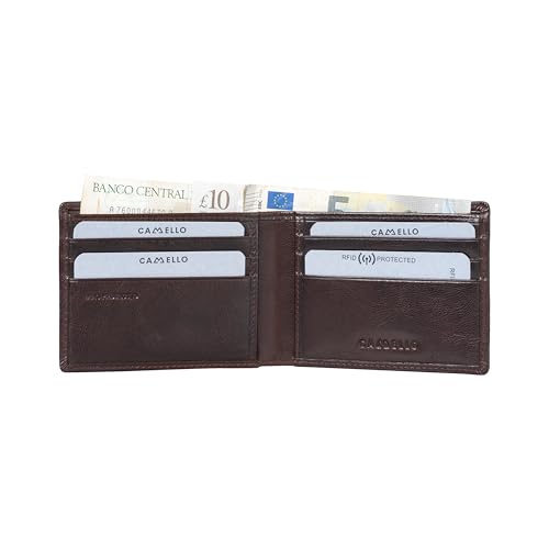 CAMELLO Bi-Fold Wallet – Classic Crunch Leather for Men/Two Slip Pockets/Six Card Slots and Two Bill Compartments (Brown)4