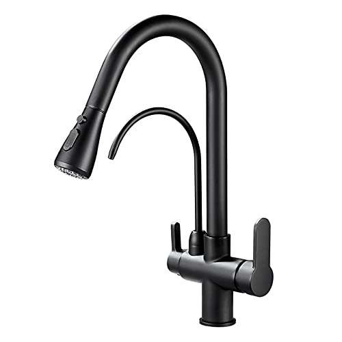 Robinet d'eau potable et de cuisine noir résistant au calcaire avec douchette - 2