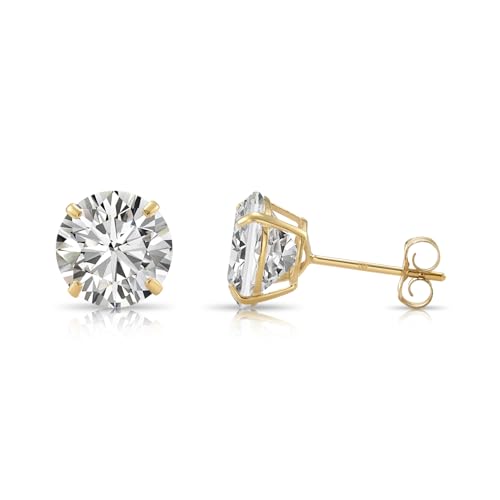 14k Yellow Gold Solitaire Round Cubic Zirconia CZ Stud Earrings with Gold butterfly Pushbacks (8mm)…
