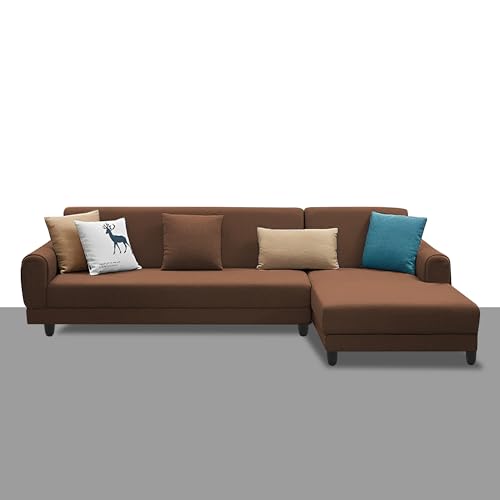 Image of Kraven RHS 6 Seater L Shape Sofa Set for Living Room (Brown Fabric) Premium Fabric Sofa
