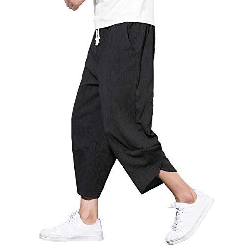 サルエルパンツ メンズ ズボン メンズ ワイドパンツ 七分丈 ハーフパンツ ボトムス 涼しい リネンパンツ 袴パンツ ゆったり 大きいサイズ 麻 パンツ カジュアル 夏 春 黒 XL