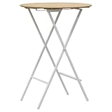 EME Mesa Mallorca Redonda Blanca. Mesa Alta Plegable Apta para Interior y Exterior. Fabricación en Acero y Tablero de Polipropileno imitación Madera. 80x110cm