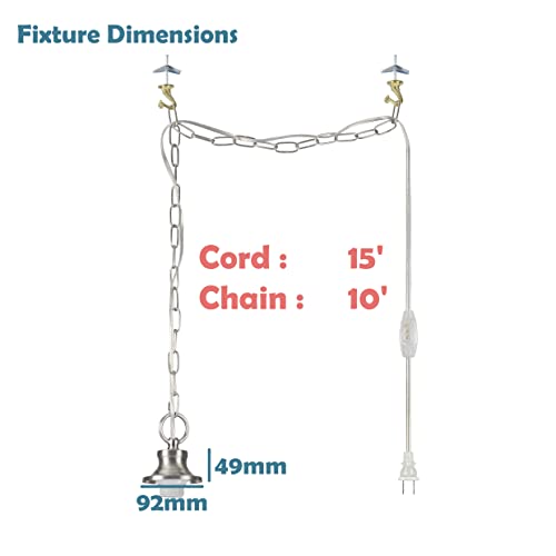 Image of Aspen Creative 21051-21,Indoor Swag Kit, 15' SPT-2 Silver Wire w /in-Line Switch&10' Steel Chain. Socket Cup:3-1 /2 inch W x 1-15 /16 inch H. Suitable:16 inch D. to 18 inch D. Pendant Shade. Satin Nickel.1 Pack