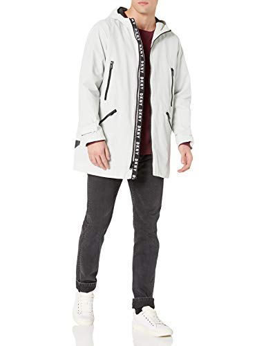 DKNY Men's Midlength Hooded Taslan Parka Jacket, Light Grey, XX-Large