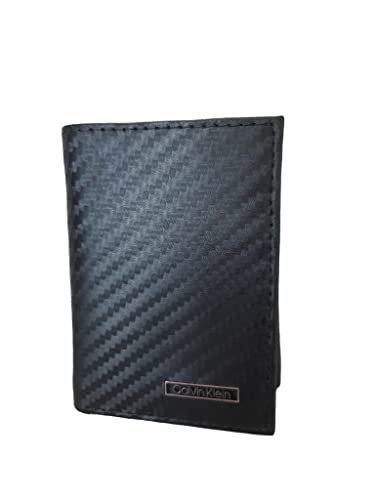 Calvin Klein Carteira masculina compacta de couro genuíno com proteção RFID, preta, compacta, clássica, Preto, Compact, Clássico