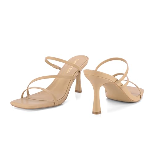 Image of Shoe'N Tale Strappy Kitten Heels For Women Stiletto Mules Square Open Toe Slip On Sandals