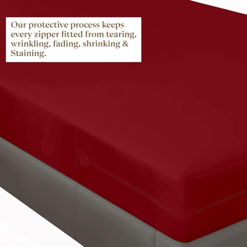 Image of Zippered Chain 75 inchx36 inchx8 inch Terry Cotton Waterproof Mattress Protector | Dust Mite Proof, Bed Bug Protection Mattress Cover for Single Bed Size with 8 inch Drop Thick (75x36x8 inch,Maroon)