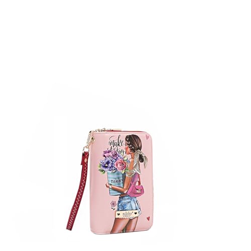 Nicole Lee NIKKY Double Zipper Wallet with Wristlet, Vegan Leather, 6 Card Slots (URBAN COFFEE DREAM)2