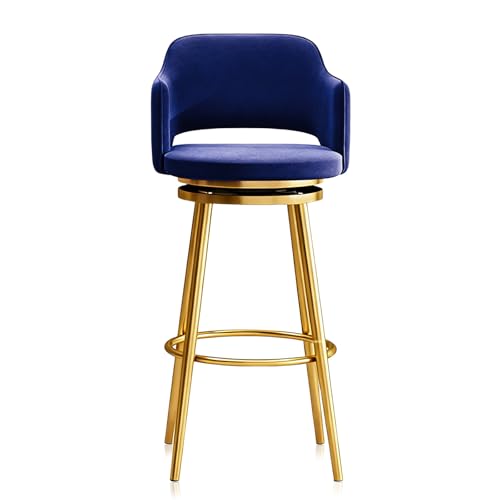 Guyifuny Juego de taburetes de Bar de Terciopelo de 1/2/3/4, Silla de Desayuno giratoria Azul, reposapiés de Metal, taburetes de Cocina for el hogar, Restaurante, Comedor(1 PCS 75cm,Gold Leg)