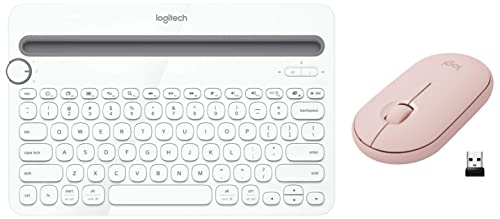 Image of Logitech K480 Wireless Multi-Device KeyboardTablet- White & Pebble M350 Wireless Mouse with Bluetooth or USB - Silent, Slim Computer Mouse with Quiet Click for Laptop, Notebook, PC and Mac - Rose