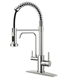 FORIOUS Kitchen Faucet with Purfied Water Filter, 2 in 1 Commercial Stainless Steel Pull Down Sink Faucet and Drinking Water Faucet 2 Handle for Pot Filler Kitchen Sink Farmhouse Bar, Brushed Nickel