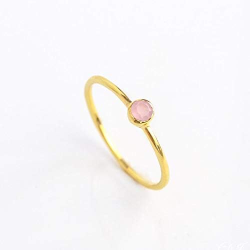 Danique JewelryTiny Gemstone Stacking Ring, Minimalist Dainty Thin Ring Band, Simple Stackable Birthstone Ring, Alternative October Birthstone Ring, Dainty Alternative October Birthstone Jewelry (Pink Chalcedony)