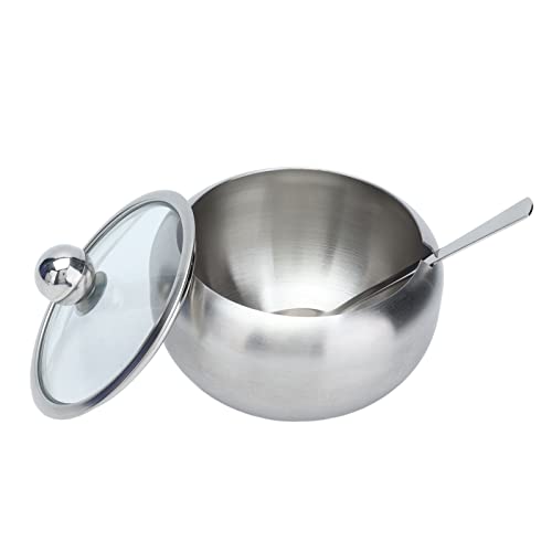 Tazón de Azúcar de Acero Inoxidable con Tapa Transparente y Cuchara Incorporada, Recipiente de Azúcar Duradero para Sal y Especias, Lavavajillas Seguras