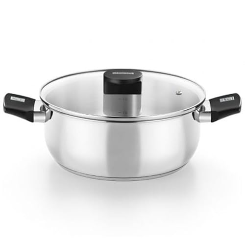 Monix - Cacerola de acero inoxidable de 5,7 L, capacidad de 5 a 6 L, sin revestir, con tapa, fondo difusor de 4,5 mm, plateado/acero inoxidable