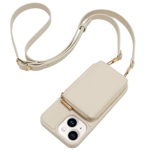 ZVE for iPhone 14 Wallet Case Crossbody, Zipper Phone Case with RFID Blocking Card Holder Wrist Strap, Purse Cover for Women Compatible with iPhone 14, 6.1