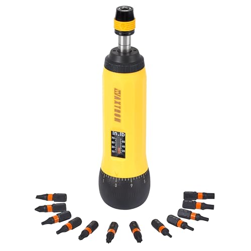 WAXTRON Adjustable Torque Screwdriver Set 13-Piece 1/4 Quick-Release Bit Holder 10-70 in-lb +/-6% Accuracy