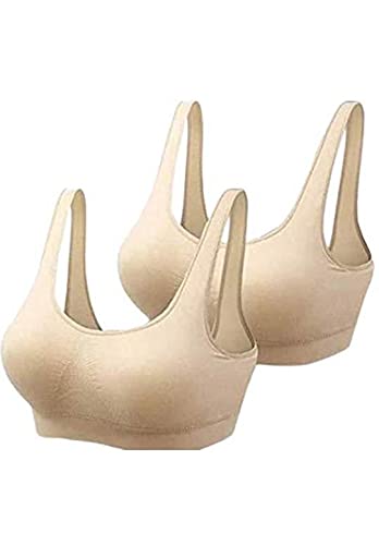 Body safe Girls/Women's Cotton Stretchable Non-Padded and Wire Free Air Sports Bra (28 to 36 Free Size)- Pack of 2 Multicolour