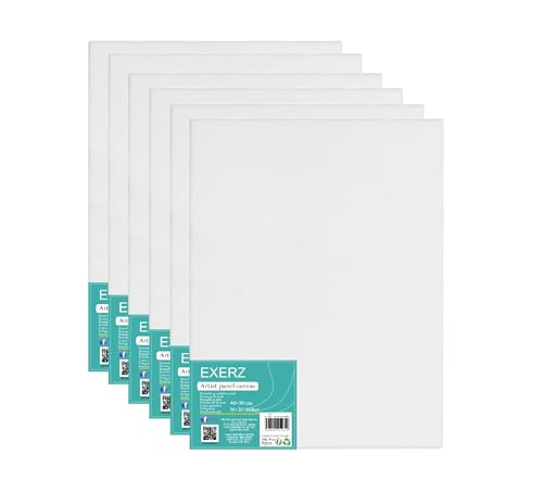 EXERZ 40x50cm Paneles de Lienzos 6 piezas - 0,3cm de Espesor/Lienzos 280GSM / 100% Algodón - Color Blanco/Triple Preparado/Libre de Acido/Hebra Media / - acrílicos & óleo