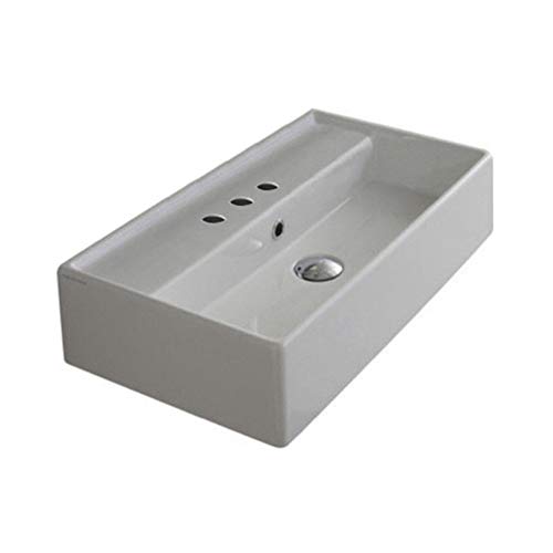 Lavabo rectangular Scarabeo 5001 blanco para sustituir lavamanos antiguos de tres orificios 2