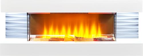 Sureflame WM-9332 elektrischer Wandkamin mit Downlights und Fernbedienung in reinem Weiß