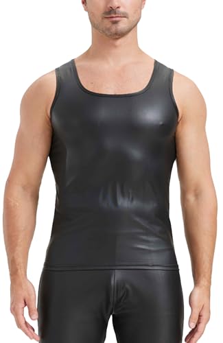 Haut en cuir homme patchwork maille PU simili cuir extensible haut de clubwear chic