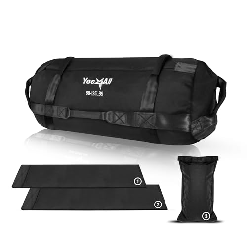 Yes4All Workout Sand Bags for Weight - Heavy Duty Sandbag for Fitness, Conditioning Up to 200LBS, Lifting Sand Bag - Black L
