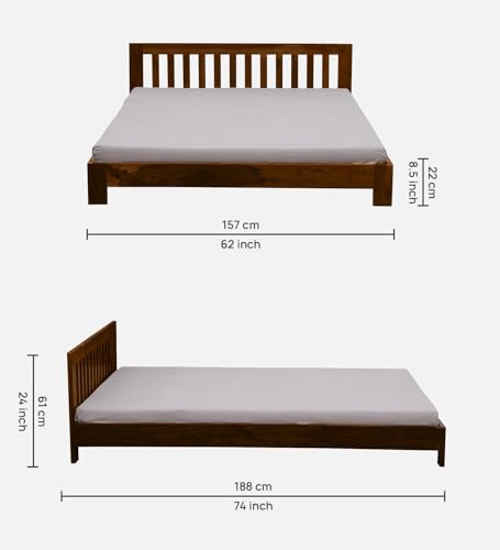 Image of Medley OOD Queen Bed Without Storage for Bedroom Home Solid Wood Without Storage Queen Palang Cot for Hotels with Headboard (Queen Size, Teak Finish, 1 Piece)