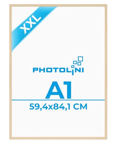 PHOTOLINI Bilderrahmen A1 Holz MDF DIN A1 Bilderrahmen Natur Poster Rahmen 59 4x84 1 cm Posterrahmen 60x84 mit bruchsicherem Acrylglas zum Aufhängen & Zubehör - Frame für Fotos & Poster