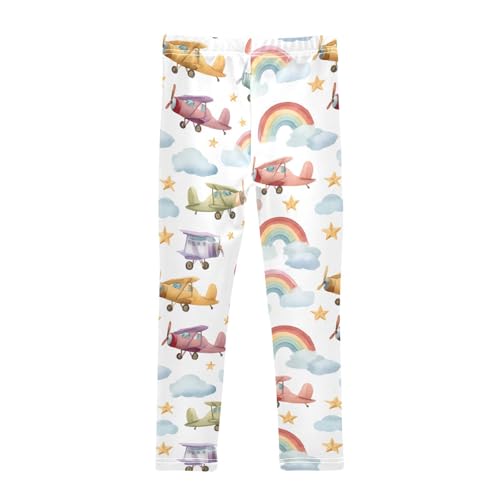 Airplane Rainbow Girls Leggings Ultra Soft Compression Yoga Gym Pants for Kids 4-10T2