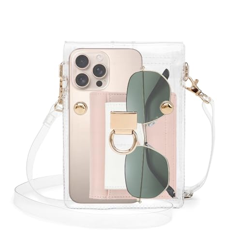 Clear Crossbody Purse Bag, Women's Transparent PVC Shoulder Purse with Cell Phone Holder, Stadium Approved, Waterproof, Modern Style