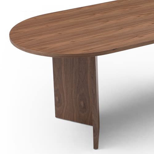 WILLIAMSPACE 78\" Oval Wood Dining Table for Rustic Farmhouse, Kitchen Dining Room Table in Nature with Wooden Base for Meeting Room Reception Room - Walnut