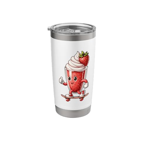 Cute Strawberry Skateboard Cartoon Milkshake Urban Skater Stainless Steel Insulated Tumbler