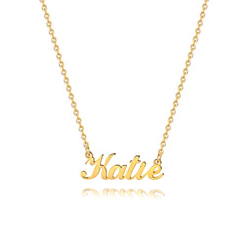 M MOOHAM Custom Katie Name Necklace - 18K Gold Filled Custom Name Necklace Personalized Name Necklaces for Women Girls Kids, Monogram Plate Name Necklace Name Jewelry