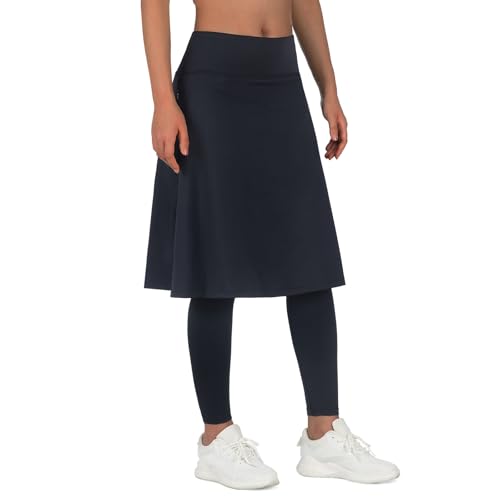 ANIVIVO Women Long Knee Length Skirt with Full Leggings,Skirted Leggings with High Waisted Pockets2