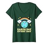 Damen Tag der Erde: Jeden Tag, Regenbogenkugel, rettet den Planeten, Männer, Frauen T-Shirt mit V-Ausschnitt
