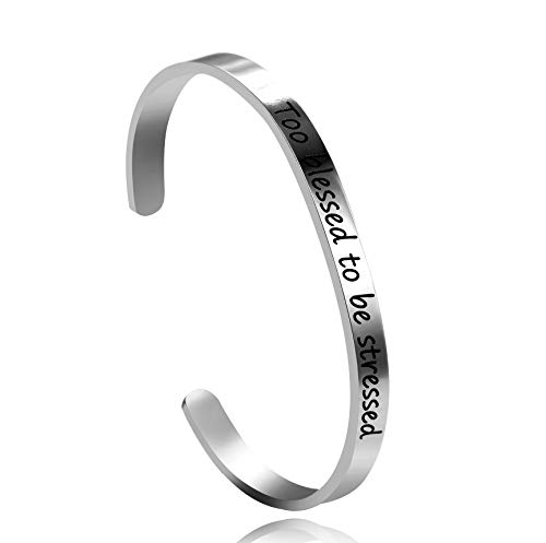 Image of Uloveido Stainless Steel Inspirational Bracelets for Women Engraved Personalized Mantra Initial Motivational Cuff Bangle Y460