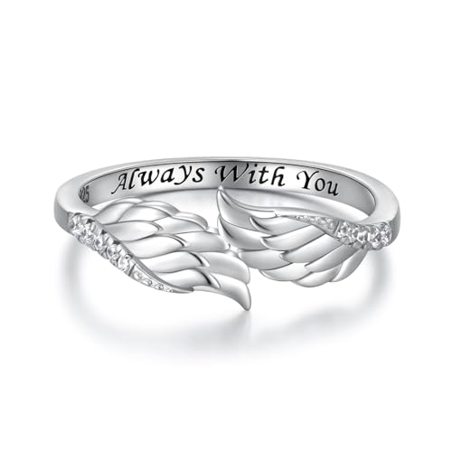 Zepmais Angel Wing Rings 925 Sterling Silver for Women - Feather Rings Hugs from Heaven Inspirational Jewelry Gifts Always with You (8)