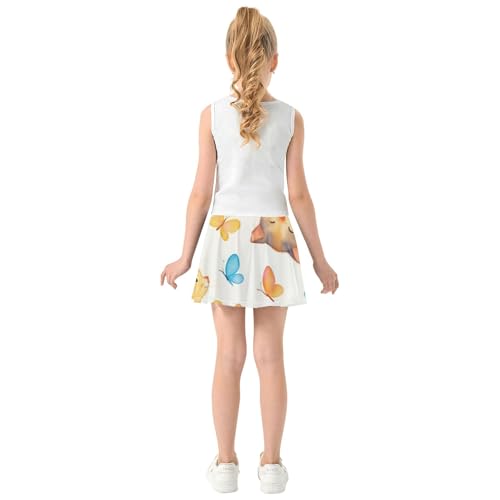 Joisal Tennis Skirts Kids Playful Kittens Colorful Butterflies Girls' Shorts Athletic Skorts Print Pleated 4t4