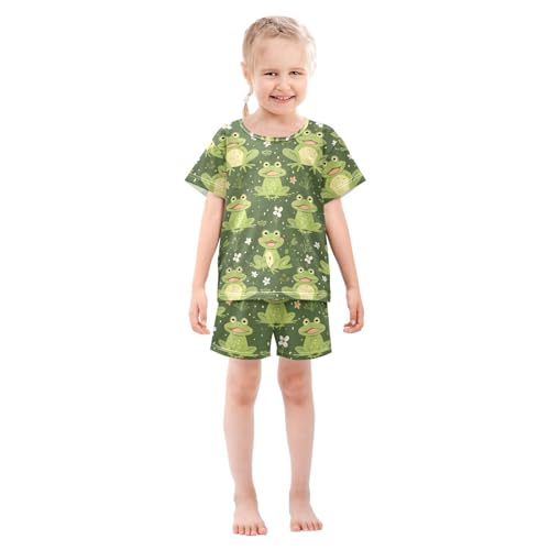 ALAZA Frog Green Flower Floral Pajamas Short Sleeve 2 Piece Sleepwear Top and Bottom Pajama Set Unisex3