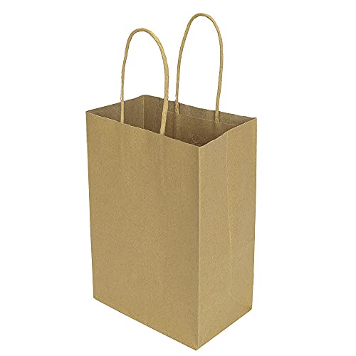 Bagmad B200-216 50 Pack 5.25X3.25X8 Inch Plain Brown Small Gift Paper Bags With Handles Bulk, Bagmad Kraft Paper Bags thumb #5