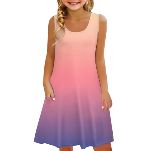 Girls Summer Tank Maxi Dresses Boho Sleeveless A-Line Casual Flowy Tiered Dress with Pockets